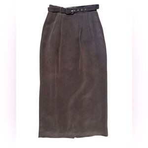 Vintage Silk Club Chocolate Brown Maxi Skirt Belted Women’s Size 8 Elastic Waist